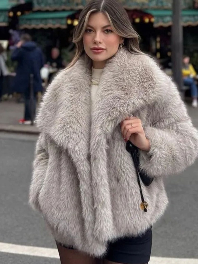 Winter Plush Coat Fashion Warm Thicken Fluffy Lapel Jacket