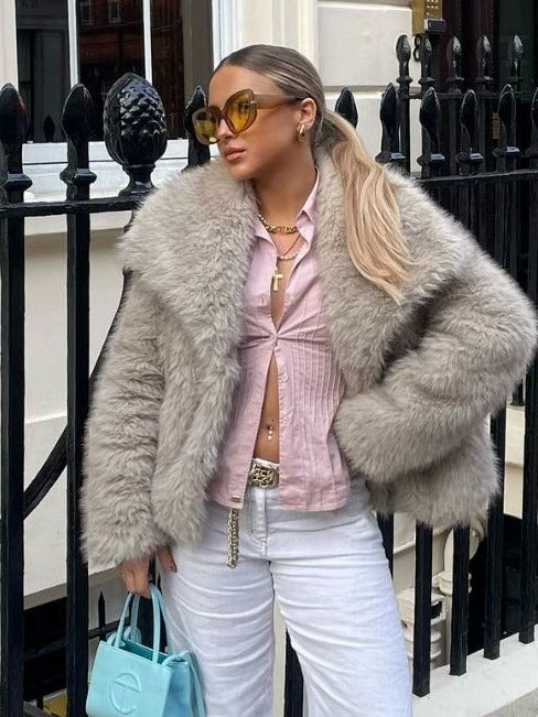 Winter Plush Coat Fashion Warm Thicken Fluffy Lapel Jacket