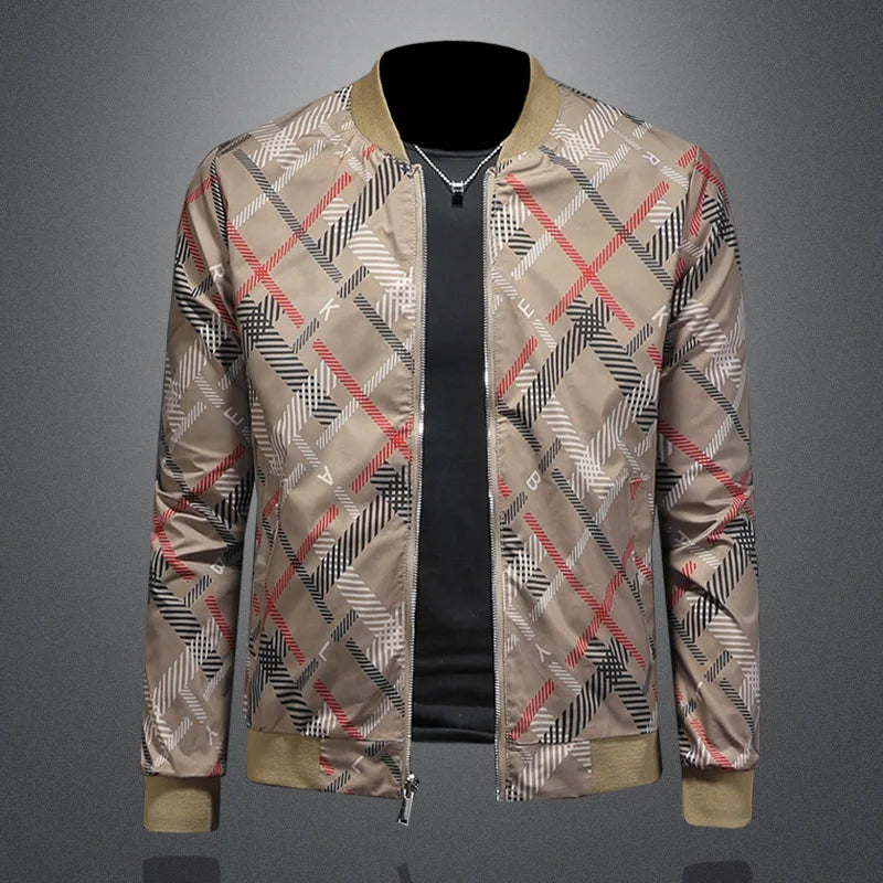 New men's casual sports slim fit jacket, fashionable double-sided jacket, high-quality striped design jacket M-5XL