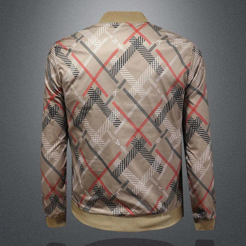 New men's casual sports slim fit jacket, fashionable double-sided jacket, high-quality striped design jacket M-5XL