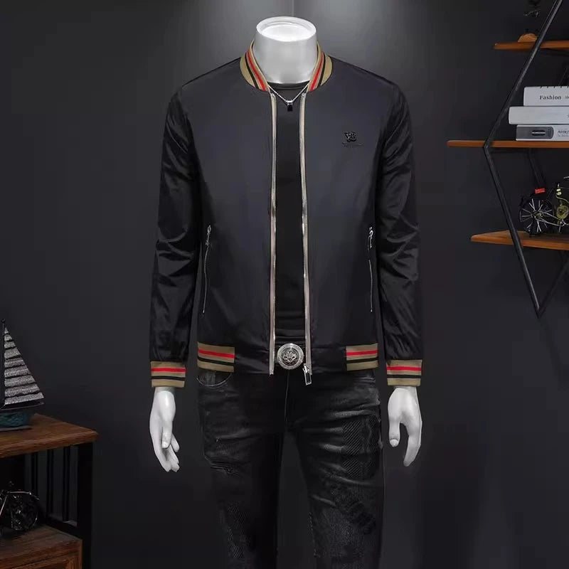 New men's casual sports slim fit jacket, fashionable double-sided jacket, high-quality striped design jacket M-5XL