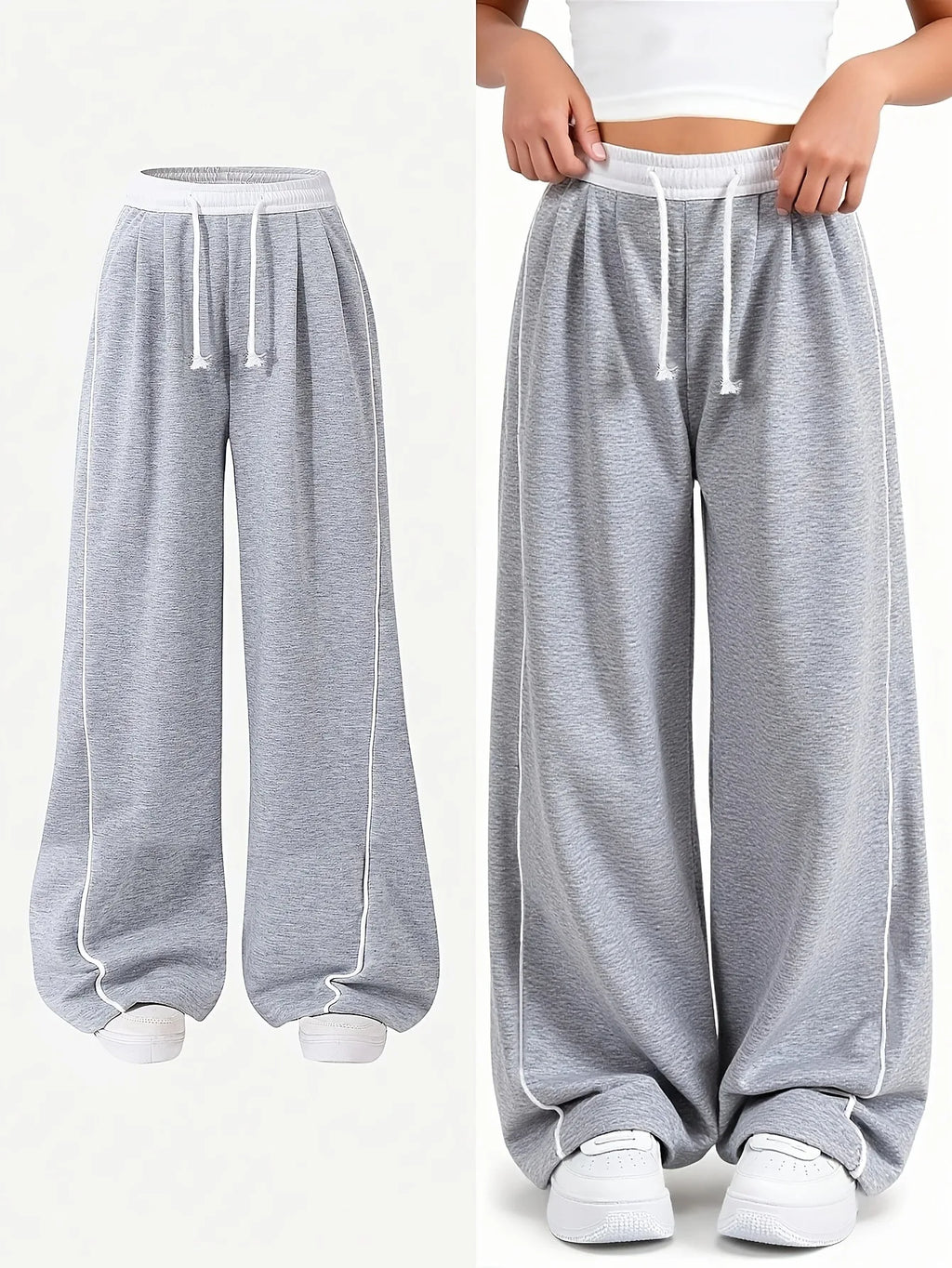 Girls High Waist Drawstring Wide Leg Pants