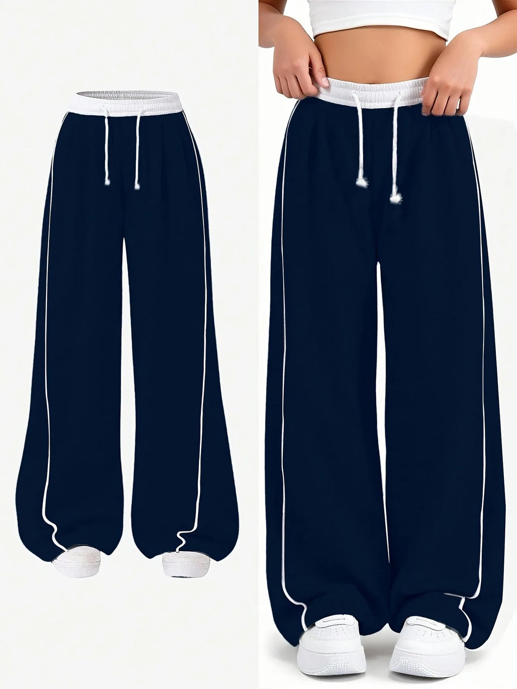 Girls High Waist Drawstring Wide Leg Pants