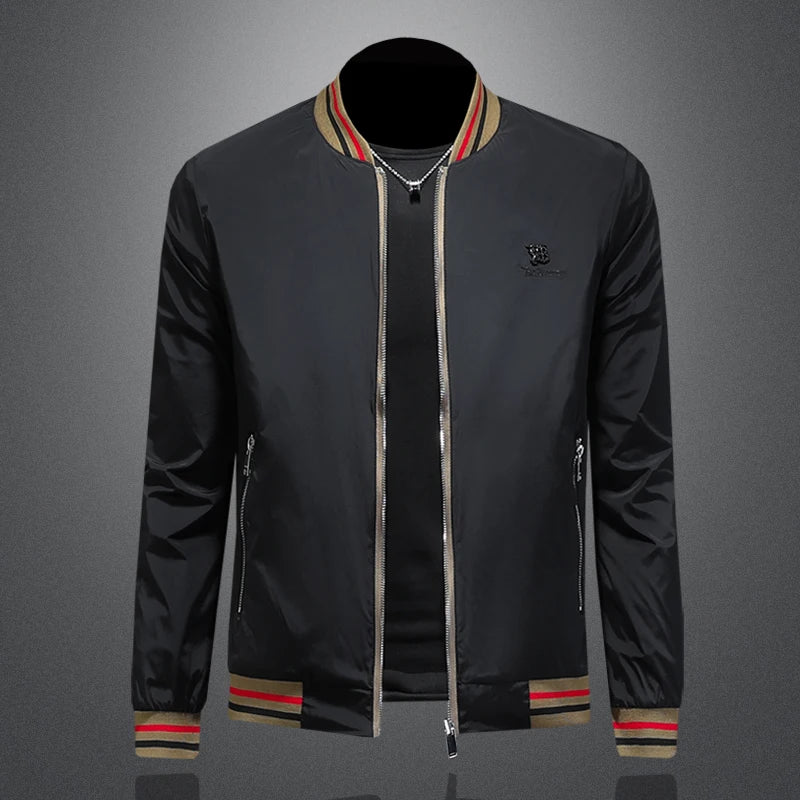 New men's casual sports slim fit jacket, fashionable double-sided jacket, high-quality striped design jacket M-5XL