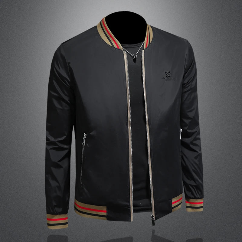 New men's casual sports slim fit jacket, fashionable double-sided jacket, high-quality striped design jacket M-5XL