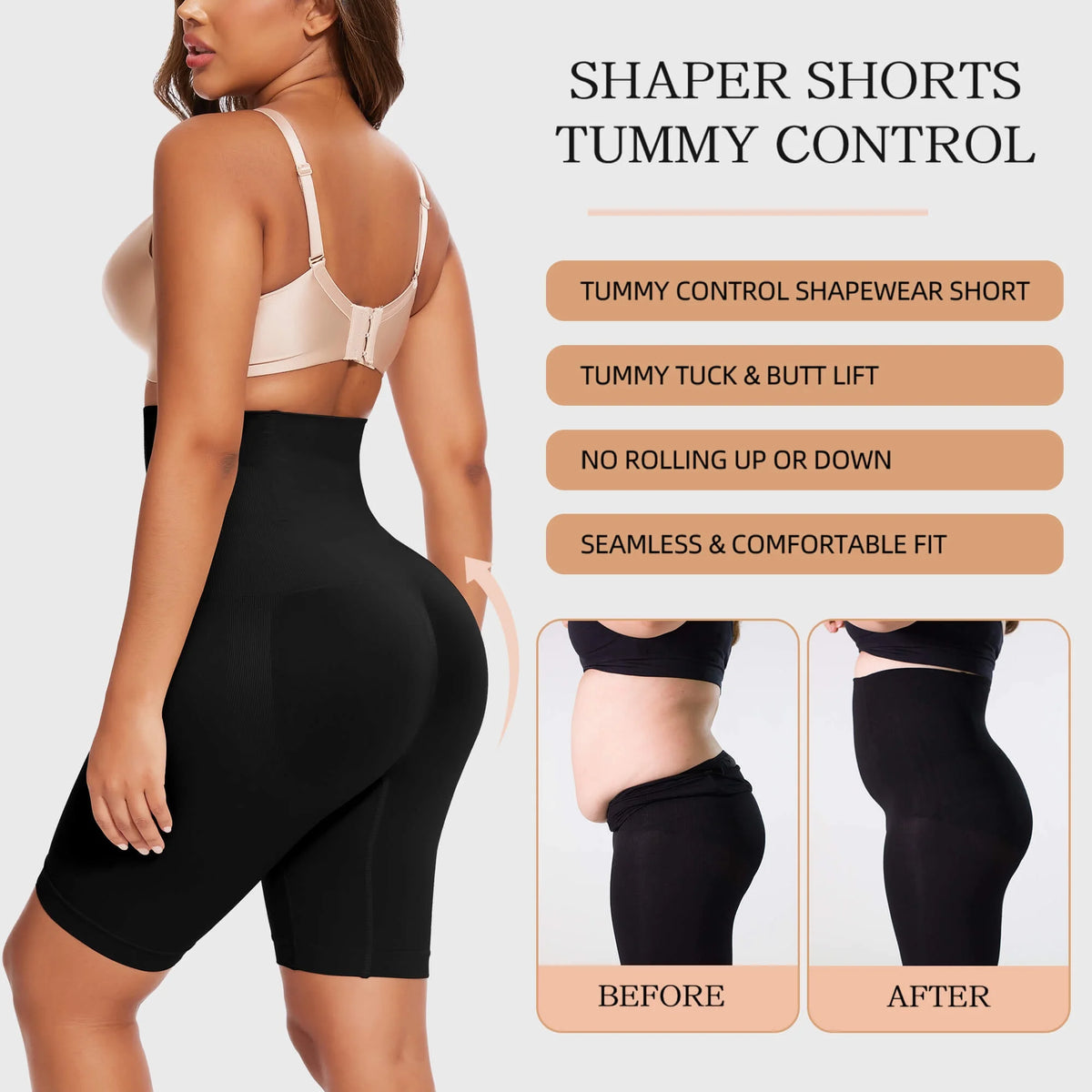 2 Packs Tummy Control Shapewear Shorts Faja Body Shaper for Women High-Waisted Thigh Slimming