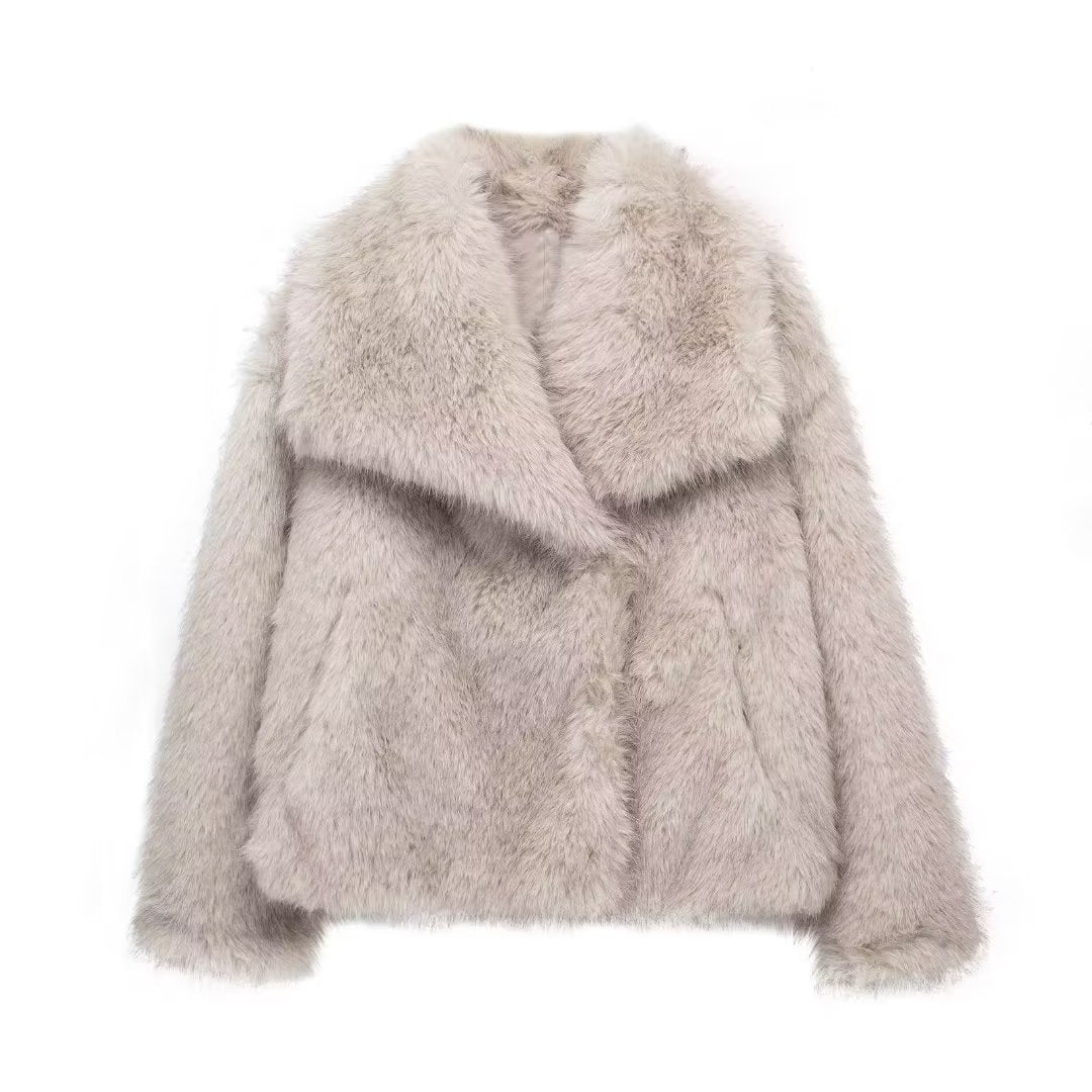 Winter Plush Coat Fashion Warm Thicken Fluffy Lapel Jacket